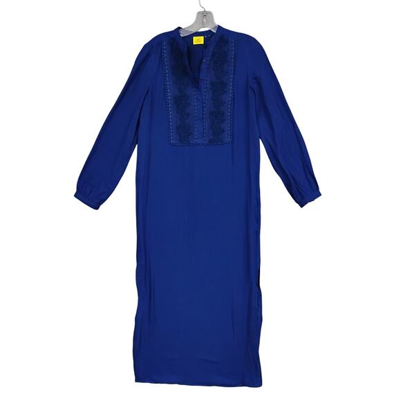 Roller Rabbit Maxi Kaftan Dress Size Small Blue Long Sleeve Pullover Embroidered - Picture 5 of 9